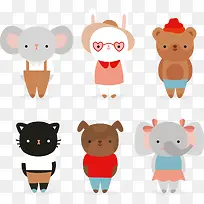 6款可爱着装动物矢量素材-空若网 6款可爱着装动物矢量素材-空若网
