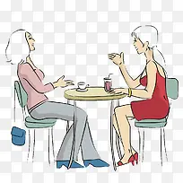 手绘插图闺蜜喝咖啡聊天-空若网 手绘插图闺蜜喝咖啡聊天-空若网