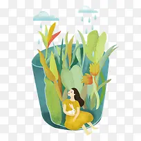 卡通插画花盆女孩-空若网 卡通插画花盆女孩-空若网