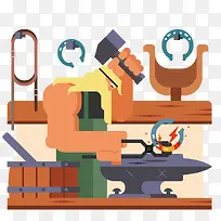 扁平化卡通打铁卡通插画-空若网 扁平化卡通打铁卡通插画-空若网