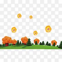 卡通郊区森林风景手绘花朵背景-空若网 卡通郊区森林风景手绘花朵背景-空若网