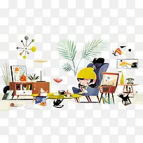 儿童手绘场景插画-空若网 儿童手绘场景插画-空若网