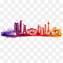泼墨彩色城市印象透明底素材-空若网 泼墨彩色城市印象透明底素材-空若网