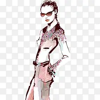 手绘水彩时尚美女插画-空若网 手绘水彩时尚美女插画-空若网