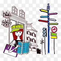 手绘潮流女生在街上看书-空若网 手绘潮流女生在街上看书-空若网