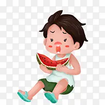 卡通手绘小孩吃西瓜-空若网 卡通手绘小孩吃西瓜-空若网