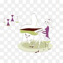 女孩弹钢琴插画-空若网 女孩弹钢琴插画-空若网