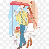 手绘卡通情侣逛街插画-空若网 手绘卡通情侣逛街插画-空若网