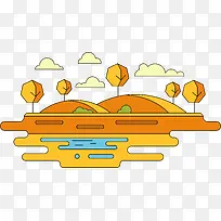 秋天景观矢量插画-空若网 秋天景观矢量插画-空若网