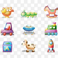卡通玩具集合插画矢量-空若网 卡通玩具集合插画矢量-空若网