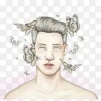 创意男子头像蝴蝶-空若网 创意男子头像蝴蝶-空若网