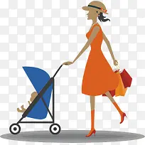 时尚女人推着婴儿车-空若网 时尚女人推着婴儿车-空若网