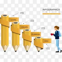 矢量橙色铅笔图表-空若网 矢量橙色铅笔图表-空若网