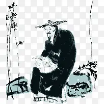 矢量中国画人物老者手绘素材-空若网 矢量中国画人物老者手绘素材-空若网
