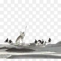 水墨渔民插画-空若网 水墨渔民插画-空若网