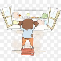 手绘女孩寻找食物创意-空若网 手绘女孩寻找食物创意-空若网