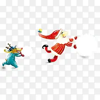 圣诞老人和动物滚雪球-空若网 圣诞老人和动物滚雪球-空若网