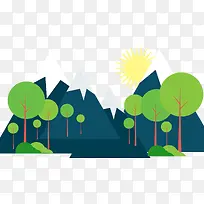 手绘大自然山峰树木风景插画-空若网 手绘大自然山峰树木风景插画-空若网