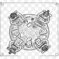 手绘风格四人圆桌会议-空若网 手绘风格四人圆桌会议-空若网