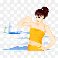在海边的美女矢量素材-空若网 在海边的美女矢量素材-空若网