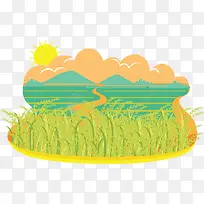 中国风美丽稻田插画-空若网 中国风美丽稻田插画-空若网