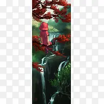森林枫树与小红帽插画-空若网 森林枫树与小红帽插画-空若网