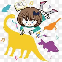 趴着画动物的小女孩-空若网 趴着画动物的小女孩-空若网