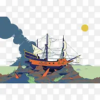 海上的船插画-空若网 海上的船插画-空若网