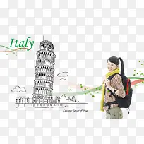 手绘线条建筑风景旅游插画-空若网 手绘线条建筑风景旅游插画-空若网