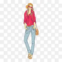 时尚女郎旅行插画矢量素材-空若网 时尚女郎旅行插画矢量素材-空若网