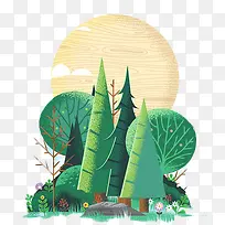 手绘水彩风树林插画-空若网 手绘水彩风树林插画-空若网