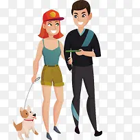 矢量情侣遛狗PNG-空若网 矢量情侣遛狗PNG-空若网