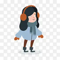 可爱矢量耳罩女孩卡通带围巾的-空若网 可爱矢量耳罩女孩卡通带围巾的-空若网