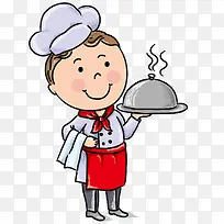 端着冒热气食物的卡通厨师-空若网 端着冒热气食物的卡通厨师-空若网
