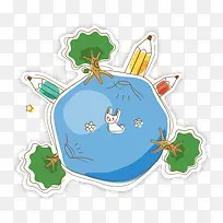 蓝色手绘地球-空若网 蓝色手绘地球-空若网