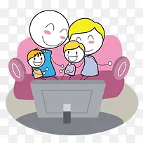 手绘家人看电视-空若网 手绘家人看电视-空若网