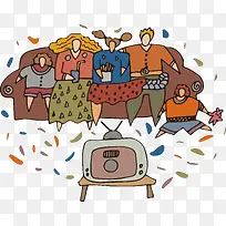 手绘卡通一家人看电视矢量-空若网 手绘卡通一家人看电视矢量-空若网