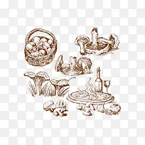 矢量手绘蘑菇和披萨-空若网 矢量手绘蘑菇和披萨-空若网