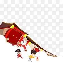 手绘卡通人物雪地玩耍-空若网 手绘卡通人物雪地玩耍-空若网