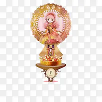金黄花纹蛋糕少女插画-空若网 金黄花纹蛋糕少女插画-空若网