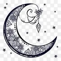 手绘花纹黑色月亮插画-空若网 手绘花纹黑色月亮插画-空若网