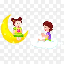 坐在月亮云彩上的儿童矢量插画-空若网 坐在月亮云彩上的儿童矢量插画-空若网