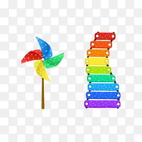 彩色风车与梯子-空若网 彩色风车与梯子-空若网