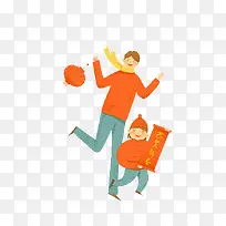 过年喜庆一家人手提灯笼插画-空若网 过年喜庆一家人手提灯笼插画-空若网