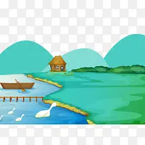 卡通水彩绿色河流山脉-空若网 卡通水彩绿色河流山脉-空若网