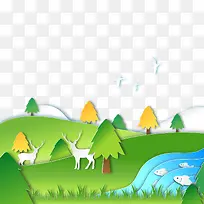 卡通纸片效果插画小河流-空若网 卡通纸片效果插画小河流-空若网