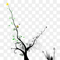 水墨树枝花草-空若网 水墨树枝花草-空若网