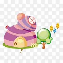 矢量卡通圆形小屋绿植-空若网 矢量卡通圆形小屋绿植-空若网