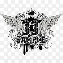 矢量手绘朋克翅膀徽章-空若网 矢量手绘朋克翅膀徽章-空若网