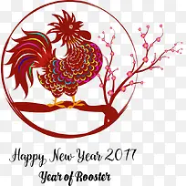 矢量树枝上的剪纸鸡-空若网 矢量树枝上的剪纸鸡-空若网